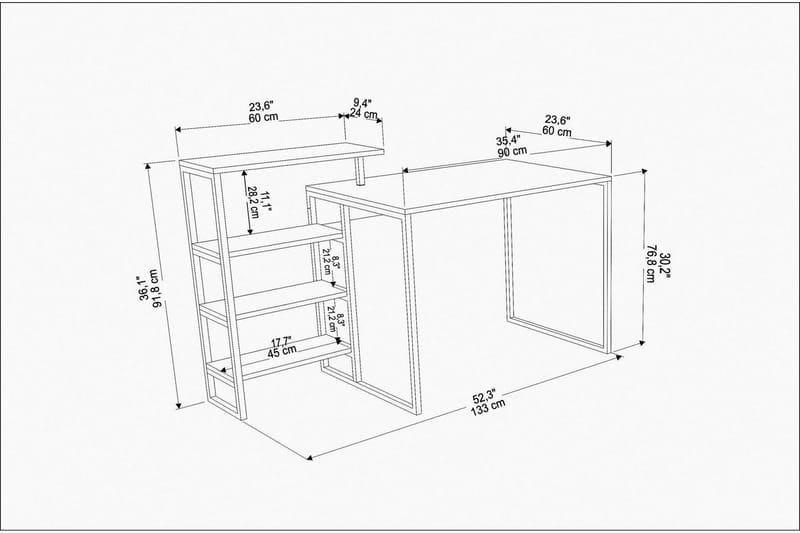 Skrivebord Zakkum 60x76,8x133 cm med oppbevaring - Gull - Skrivebord - Databord & PC bord