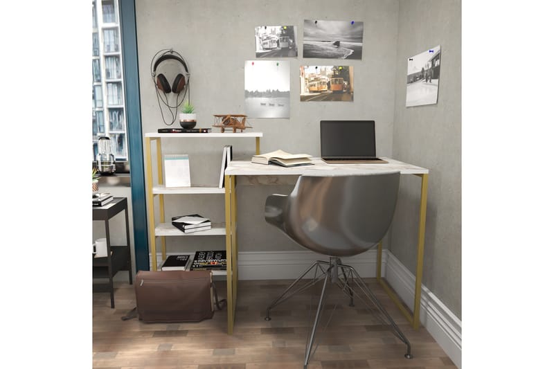 Skrivebord Zakkum 60x76,8x133 cm med oppbevaring - Gull - Skrivebord - Databord & PC bord