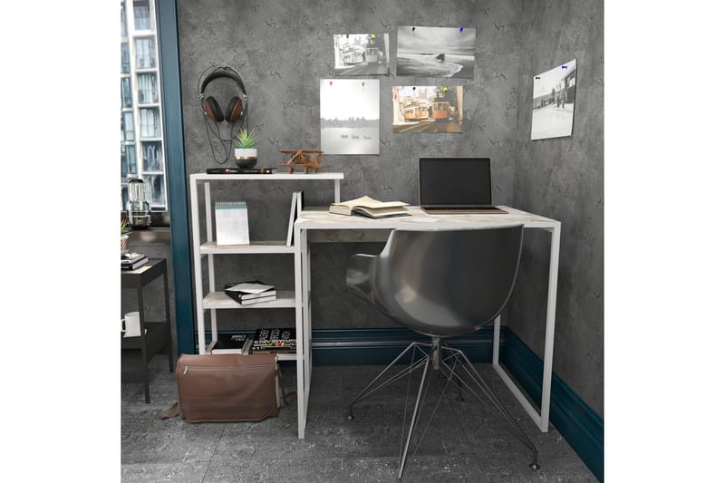 Skrivebord Zakkum 60x76,8x133 cm med oppbevaring - Hvit - Skrivebord - Databord & PC bord