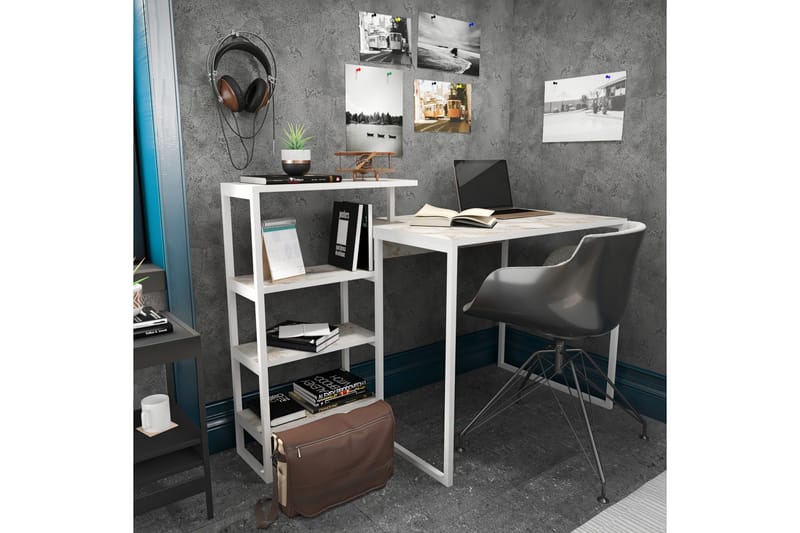 Skrivebord Zakkum 60x76,8x133 cm med oppbevaring - Hvit - Skrivebord - Databord & PC bord