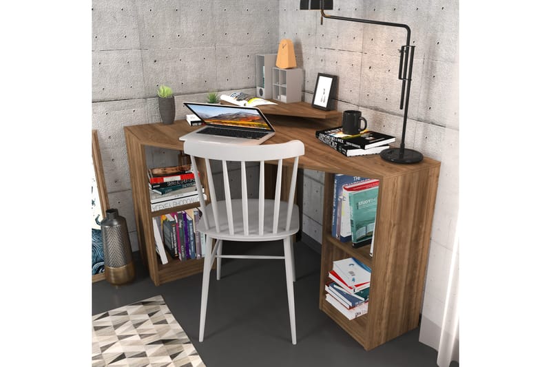 Skrivebord Zakkum 90x76,8x120 cm med oppbevaring - Brun - Skrivebord - Databord & PC bord