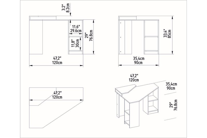 Skrivebord Zakkum 90x76,8x120 cm med oppbevaring - Brun - Skrivebord - Databord & PC bord