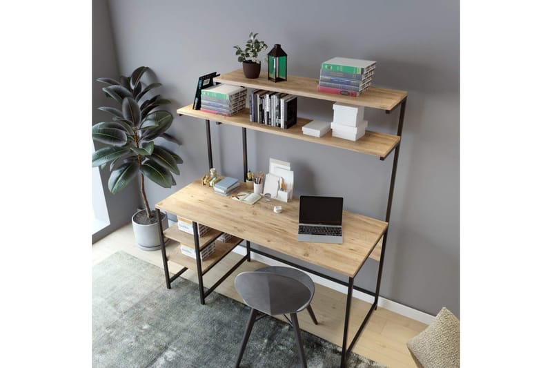 Skrivebord Ziemupe 140x150x140 cm med oppbevaring - Eik - Skrivebord - Databord & PC bord