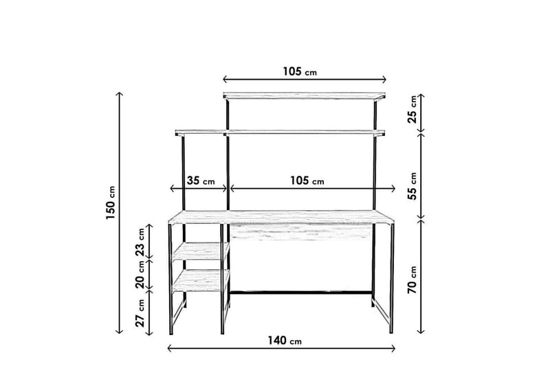 Skrivebord Ziemupe 140x150x140 cm med oppbevaring - Eik - Skrivebord - Databord & PC bord