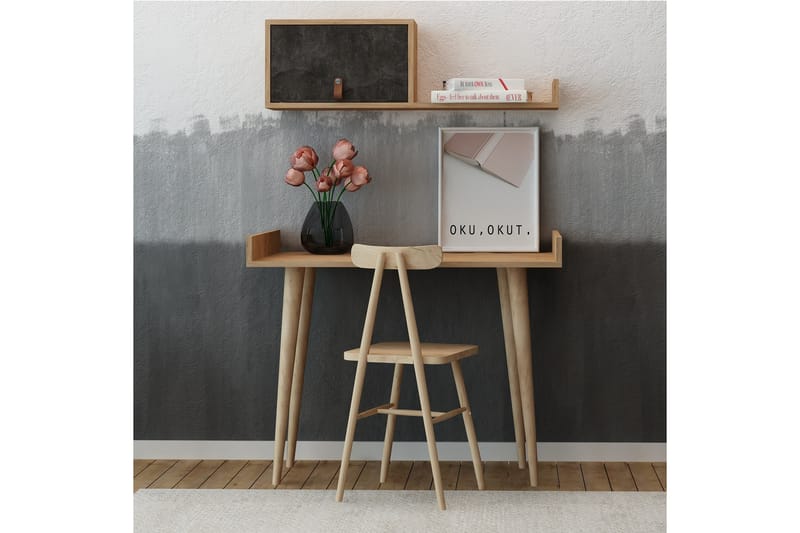 Skrivebord Zonata 100 cm med Oppbevaring Vegghylle - Grå/Tre - Skrivebord - Databord & PC bord