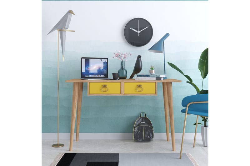 Skrivebord Zonata 120 cm med Oppbevaring 2 Skuffer - Gull/Natur/Gul - Skrivebord - Databord & PC bord
