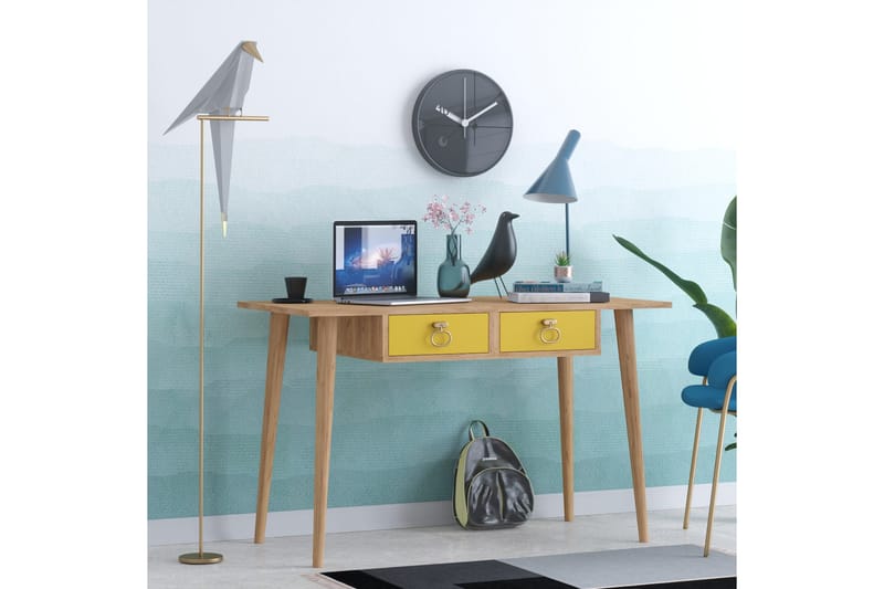 Skrivebord Zonata 120 cm med Oppbevaring 2 Skuffer - Gull/Natur/Gul - Skrivebord - Databord & PC bord