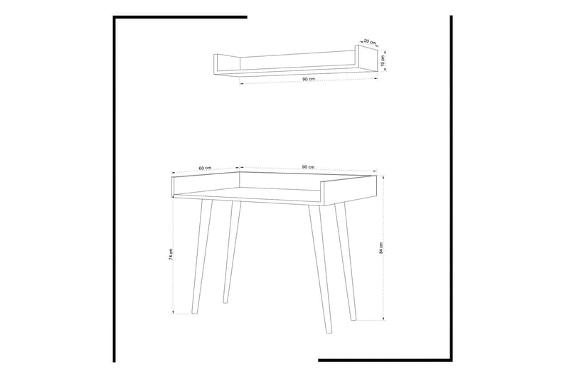 Skrivebord Zonata 90 cm med Oppbevaring Vegghylle - Hvit/Natur - Skrivebord - Databord & PC bord