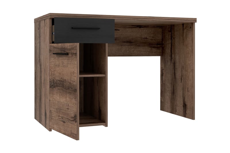Skrivebord Pitchcombe 110 cm med Oppbevaringsskuff + Skap - Brun/Svart - Skrivebord - Databord & PC bord
