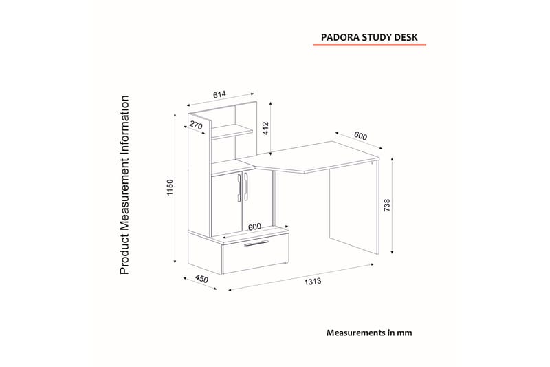 Skrivebord Padora 131 cm med Oppbevaring - Hvit/Valnøttsbrun - Skrivebord - Databord & PC bord