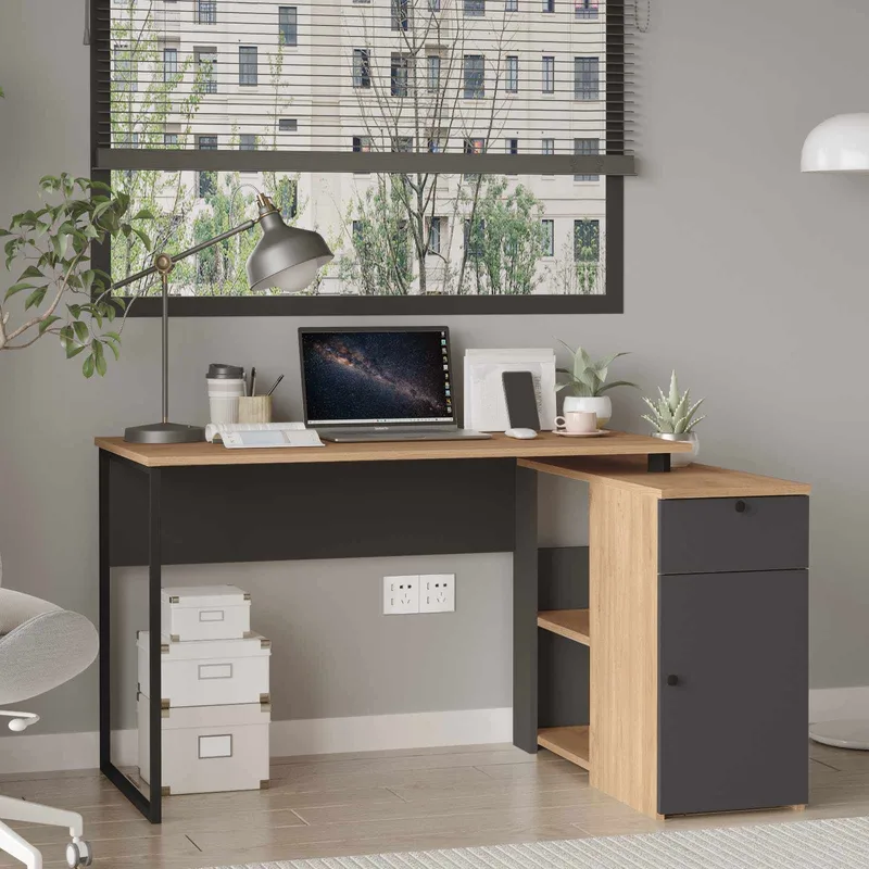 Skrivebord Skye Decor Cleo Shelf (129,8 x 70 x 90 cm) Natural Anthracite - Naturlig/Antrasitt - Møbler - Bord - Kontorbord - Skrivebord