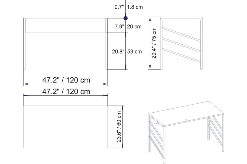 Sotinge Skrivebord 120 cm - Brun - Møbler - Bord - Kontorbord - Skrivebord