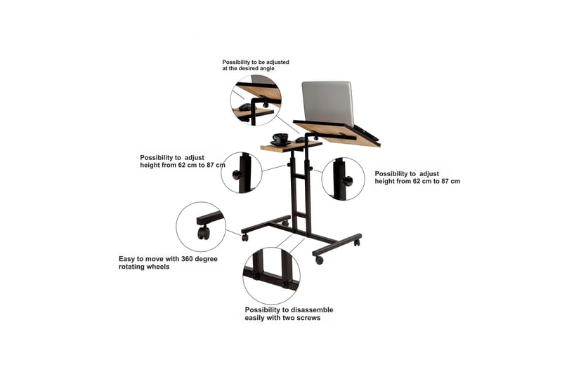 StåSkrivebord Jasiman 67 cm - Tre/natur/Svart - Skrivebord - Databord & PC bord - Hev og senkbart skrivebord