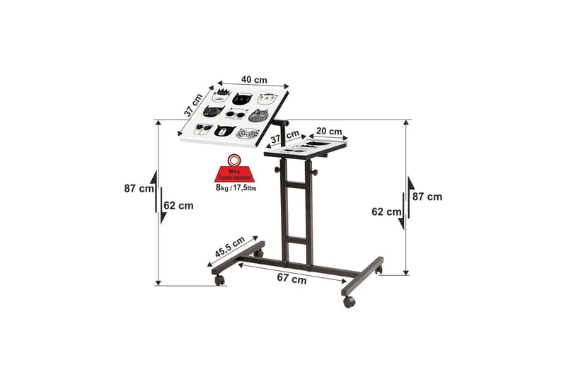 Ståskrivebord Kendallynn 67 cm Katt - Svart/Hvit - Skrivebord - Databord & PC bord - Hev og senkbart skrivebord