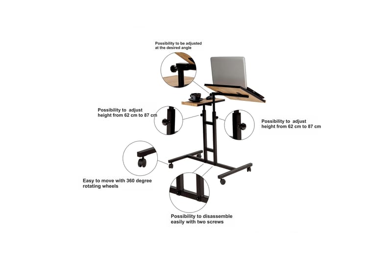 StåSkrivebord Kossick 67 cm Små Bilder - Tre/natur/Svart - Møbler - Bord - Kontorbord - Skrivebord