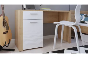 Tarka Databord 120 cm med Oppbevaring Lås + Skap - Eik/Hvit - Møbler - Bord - Kontorbord - Skrivebord