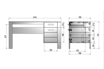 Tenney Databord 141 cm med Oppbevaring Skuff + Skap - Stålgrå - Møbler - Bord - Kontorbord - Skrivebord