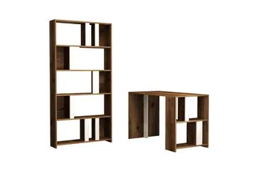 Timiza Skrivebord 120 cm med Oppbevaring Hylle + Bokhylle - Mørkebrun - Møbler - Bord - Kontorbord - Skrivebord