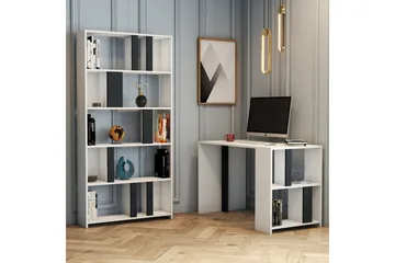 Timiza Skrivebord 120 cm med Oppbevaring Hylle + Bokhylle - Hvit/Antrasitt - Møbler - Bord - Kontorbord - Skrivebord