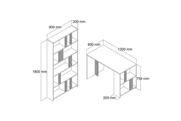 Timiza Skrivebord 120 cm med Oppbevaring Hylle + Bokhylle - Hvit/Valnøttsbrun - Møbler - Bord - Kontorbord - Skrivebord