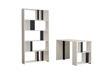 Timiza Skrivebord 120 cm med Oppbevaring Hylle + Bokhylle - Vit/Antrasitt - Møbler - Bord - Kontorbord - Skrivebord
