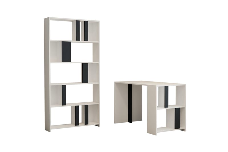 Timiza Skrivebord 120 cm med Oppbevaring Hylle + Bokhylle - Vit/Antrasitt - Møbler - Bord - Kontorbord - Skrivebord