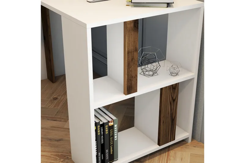 Timiza Skrivebord 120 cm med Oppbevaring Hylle - Hvit/Valnøttsbrun - Møbler - Bord - Kontorbord - Skrivebord