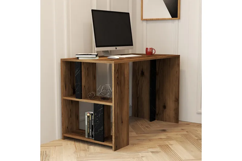 Timiza Skrivebord 120 cm med Oppbevaring Hylle - Valnøttsbrun/Svart - Møbler - Bord - Kontorbord - Skrivebord