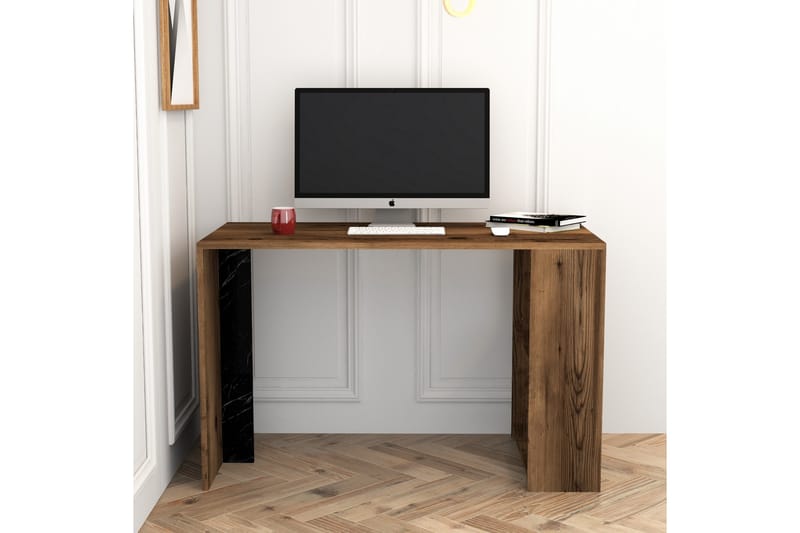 Timiza Skrivebord 120 cm med Oppbevaring Hylle - Valnøttsbrun/Svart - Møbler - Bord - Kontorbord - Skrivebord