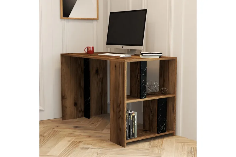 Timiza Skrivebord 120 cm med Oppbevaring Hylle - Valnøttsbrun/Svart - Møbler - Bord - Kontorbord - Skrivebord