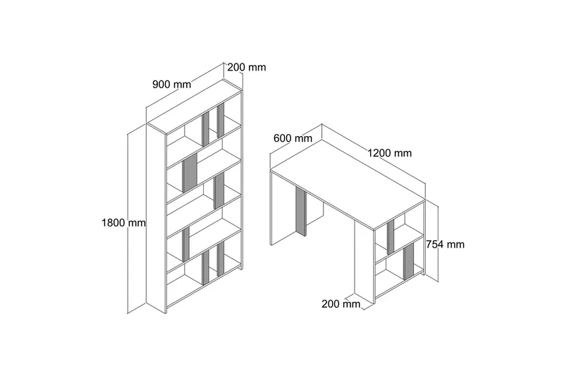 Timiza Skrivebord 120 cm med Oppbevaringshylle + Bokhylle - Valnøttsbrun/Antrasitt - Møbler - Bord - Kontorbord - Skrivebord