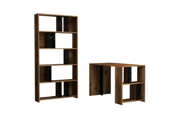 Timiza Skrivebord 120 cm med Oppbevaringshylle + Bokhylle - Valnøttsbrun/Svart - Møbler - Bord - Kontorbord - Skrivebord