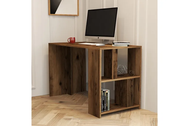 Timiza Skrivebord 120 cm med Oppbevaringshylle - Valnøttsbrun - Møbler - Bord - Kontorbord - Skrivebord