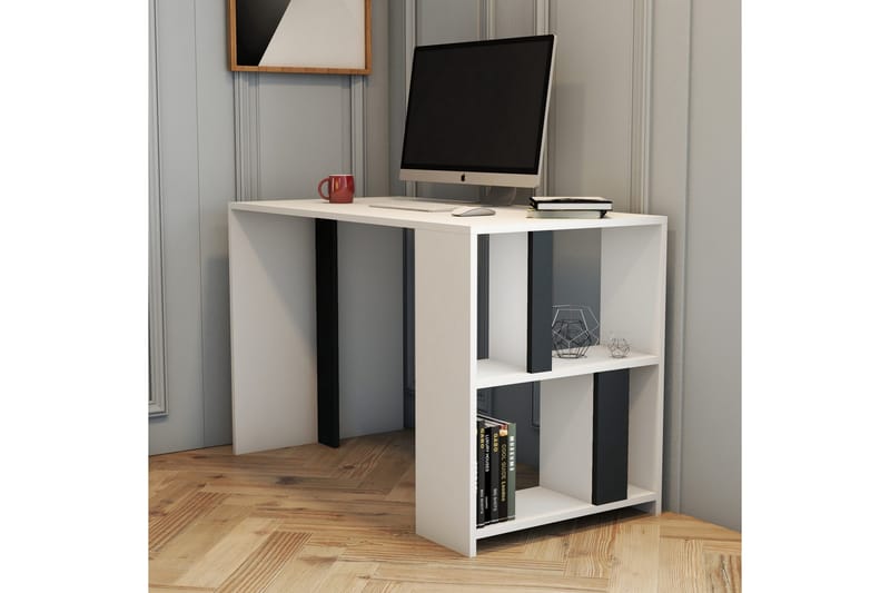 Timiza Skrivebord 120 cm med Oppbevaringshylle - Vit/Antrasitt - Møbler - Bord - Kontorbord - Skrivebord
