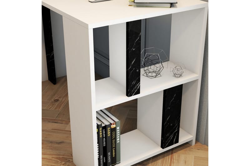 Timiza Skrivebord 120cm Oppbevaring Hylle+Bokhylle Marmormøn - Hvit/Svart - Møbler - Bord - Kontorbord - Skrivebord