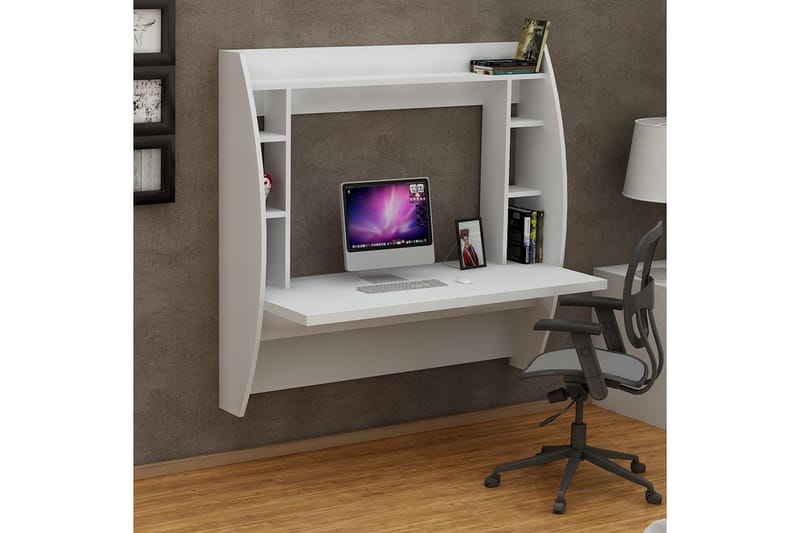Veggskrivebord Buglem 120 cm med Oppbevaringshyller - Hvit - Skrivebord - Databord & PC bord