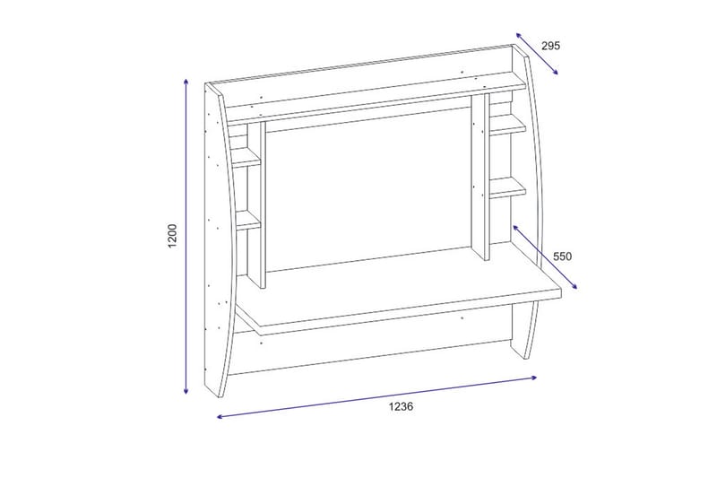 Veggskrivebord Buglem 120 cm med Oppbevaringshyller - Hvit - Skrivebord - Databord & PC bord