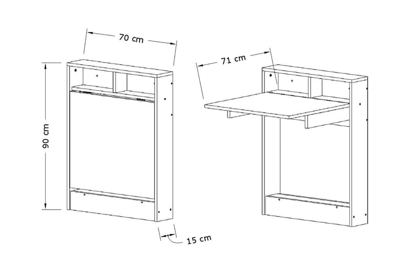 Veggskrivebord Lalenius 70cm med Oppbevaringshylle Sammenleg - Hvit - Skrivebord - Databord & PC bord