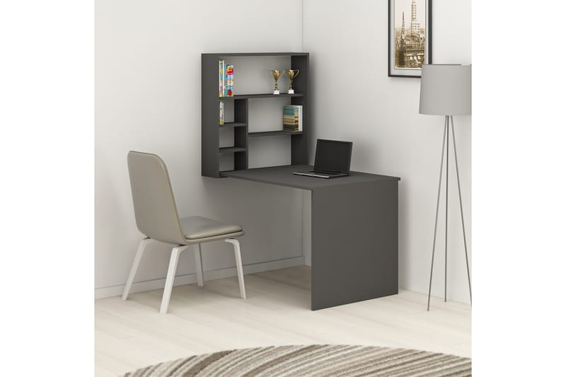 Veggskrivebord Mazirbe 59 cm med Oppbevaring Hylle - Antrasitt - Skrivebord - Databord & PC bord