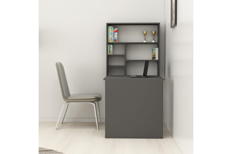 Veggskrivebord Mazirbe 59 cm med Oppbevaring Hylle - Antrasitt - Skrivebord - Databord & PC bord