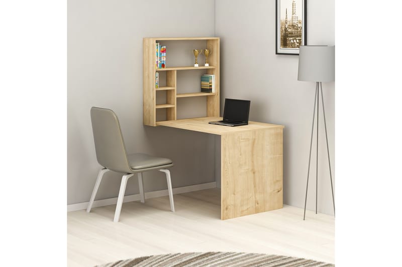 Veggskrivebord Mazirbe 59 cm med Oppbevaring Hylle - Natur - Skrivebord - Databord & PC bord