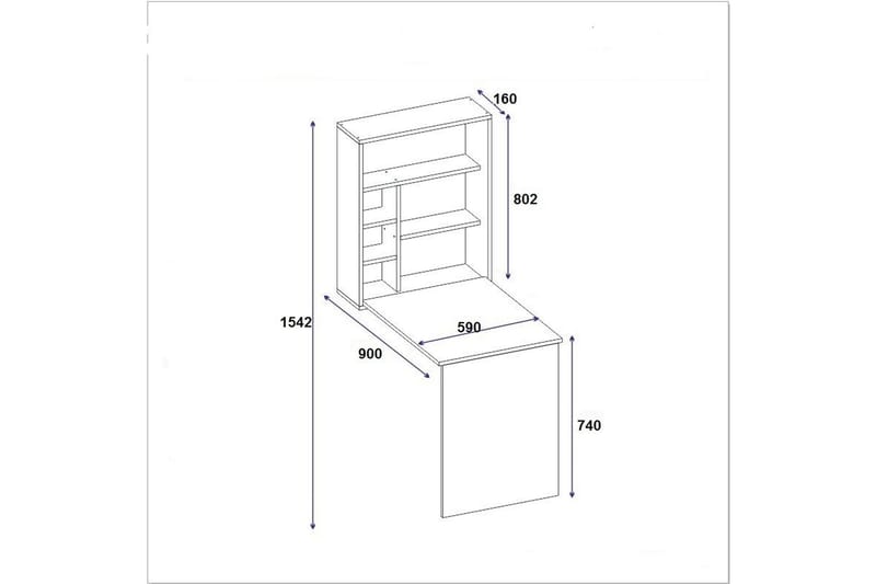 Veggskrivebord Ridlington 90 cm med Oppbevaringshyller - Hvit - Skrivebord - Databord & PC bord