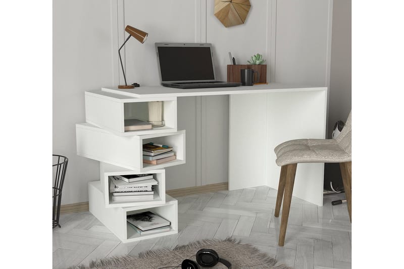 Skrivebord Verano 130 cm med Oppbevaringshyller - Hvit - Skrivebord - Databord & PC bord