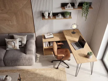 Vorlen hjørneskrivebord 130 cm i MDF med hylle - eikedekor svart - Møbler - Bord - Kontorbord - Skrivebord - Hjørneskrivebord