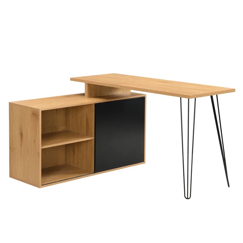 Vorlen hjørneskrivebord 130 cm i MDF med hylle, eikedekor svart