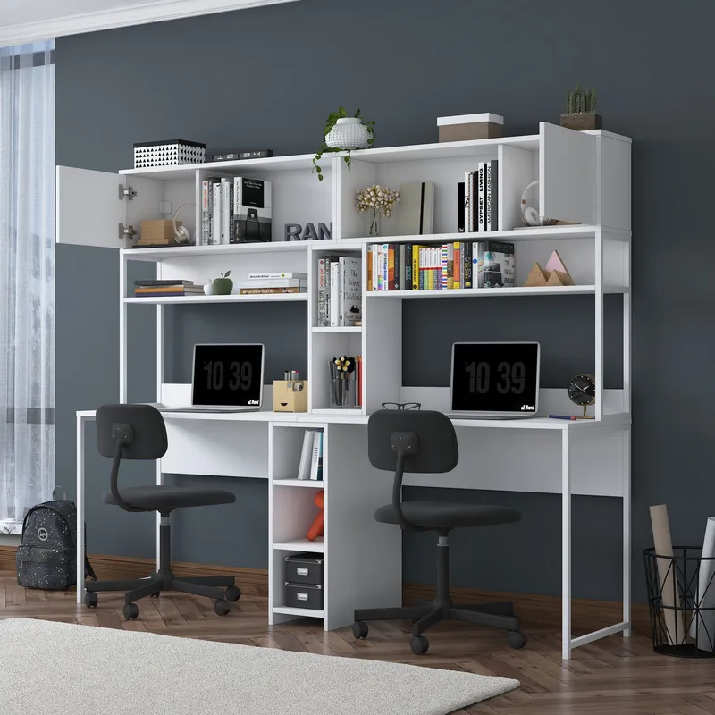 Skrivebord Wallxpert Dara (210 x 170,5 x 50 cm) Hvit - Hvit - Møbler - Bord - Kontorbord - Skrivebord