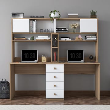 Skrivebord Wallxpert Eska (180 x 166,3 x 50 cm) Valnøtt hvit - Valnøtt og hvit - Møbler - Bord - Kontorbord - Skrivebord