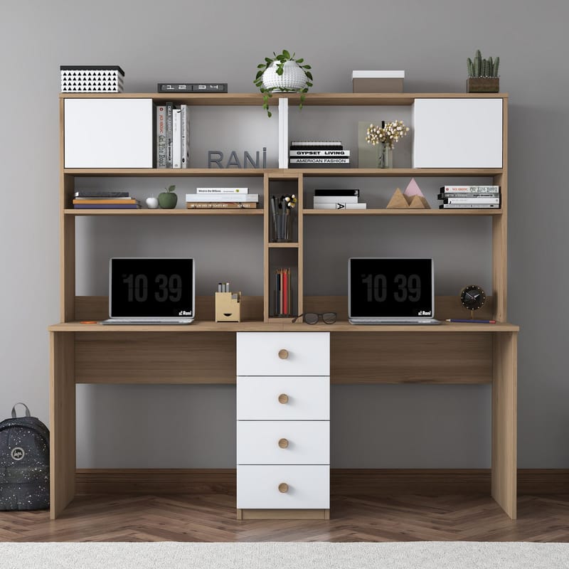 Skrivebord Wallxpert Eska (180 x 166,3 x 50 cm) Valnøtt hvit - Valnøtt og hvit - Møbler - Bord - Kontorbord - Skrivebord