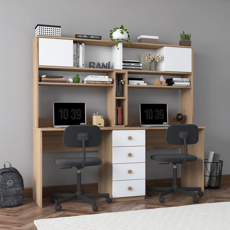 Skrivebord Wallxpert Eska (180 x 166,3 x 50 cm) Valnøtt hvit - Valnøtt og hvit - Møbler - Bord - Kontorbord - Skrivebord