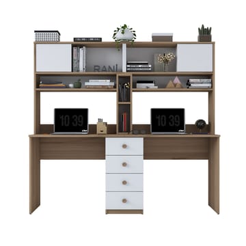 Skrivebord Wallxpert Eska (180 x 166,3 x 50 cm) Valnøtt hvit - Valnøtt og hvit - Møbler - Bord - Kontorbord - Skrivebord